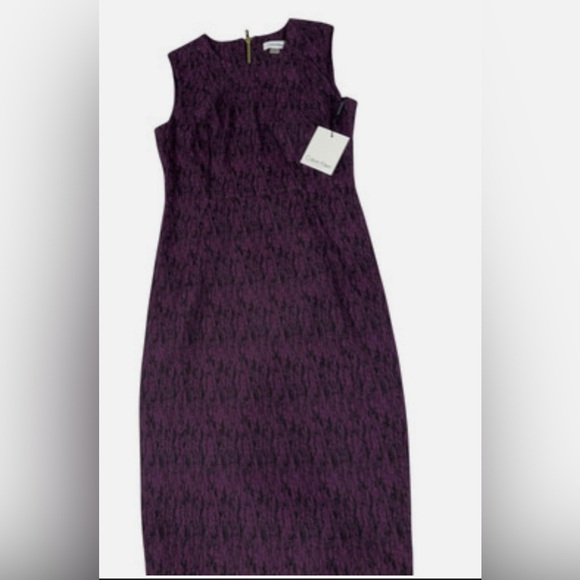 Calvin Klein Sleeveless Sheath Dress Knit Purple Black Back Zip Sze 6 NWT - Picture 6 of 6
